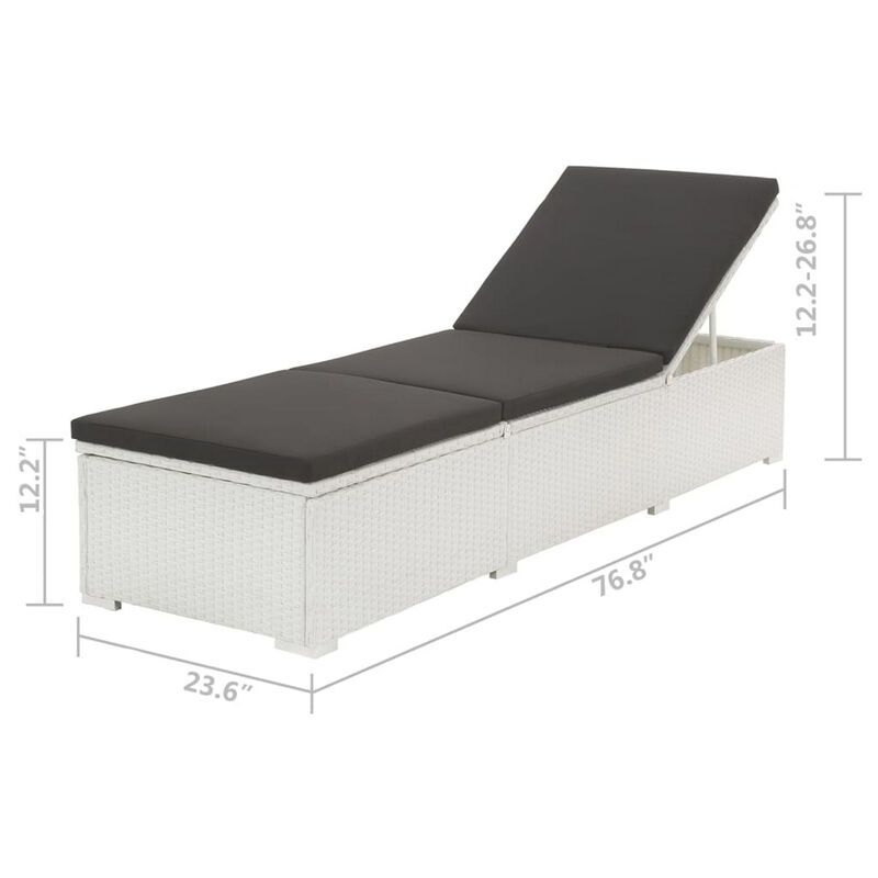 Nino Outdoor Chaise Lounger Sunbed, Black Cushion, White Poly Rattan - Benzara