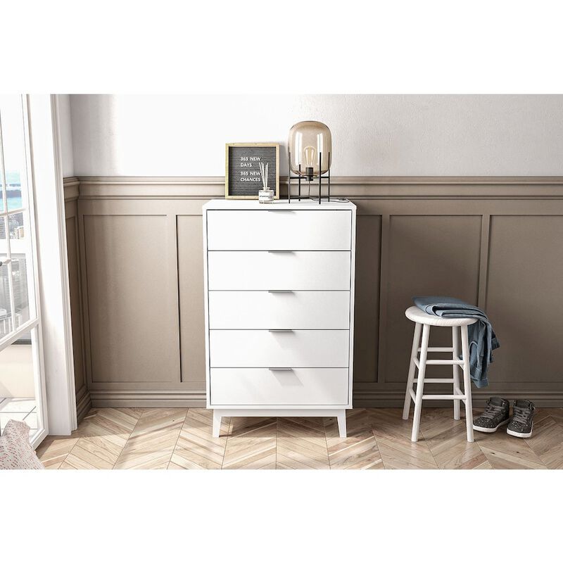 Polifurniture Victoria Modern 5 Drawer Dresser, White