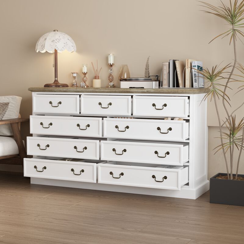 FUFU&GAGA Modern 9-Drawer Dresser with Spacious Storage for Bedroom & Living Room, (59" W x 33" H x 15.9" D), White