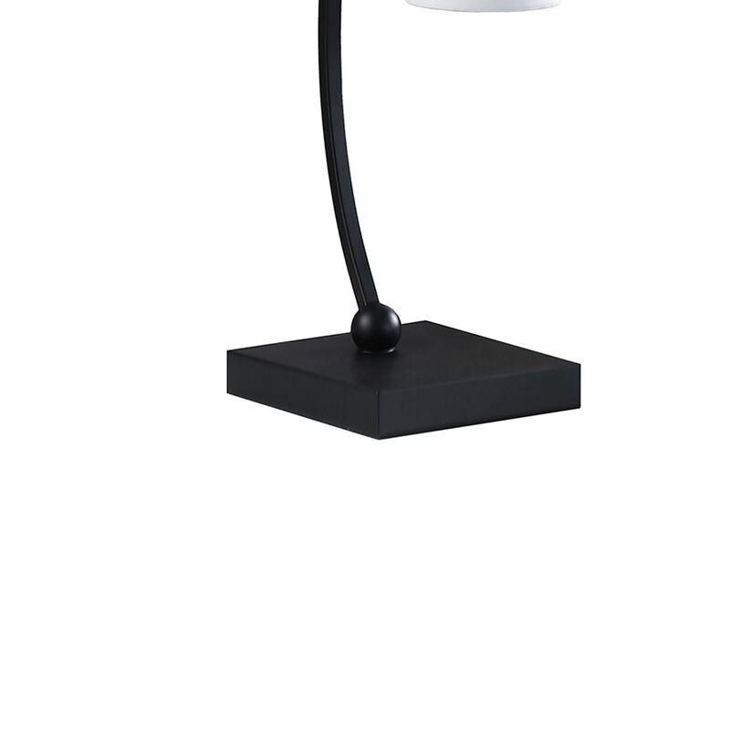 Jiya 29 Inch Arc Table Lamp, Hanging Design, 2 White Drum Shades, Black - Benzara