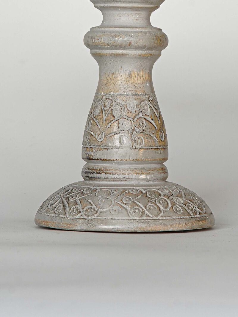 Traditional Gray Wash Eco-friendly Handmade Mango Wood Set Of Two 12" & 15" Pillar Candle Holder BBH Homes