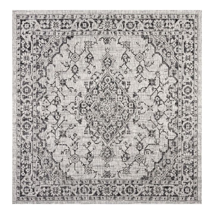 Rozetta Boho Medallion Textured Weave Gray/Black. Indoor/Outdoor Runner Rug