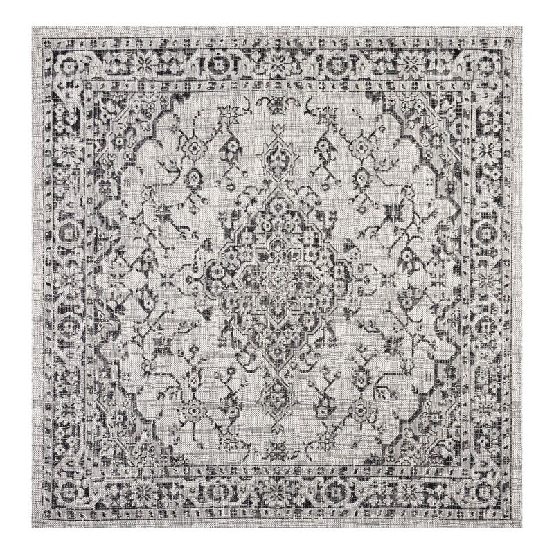 Rozetta Boho Medallion Textured Weave Gray/Black. Indoor/Outdoor Runner Rug