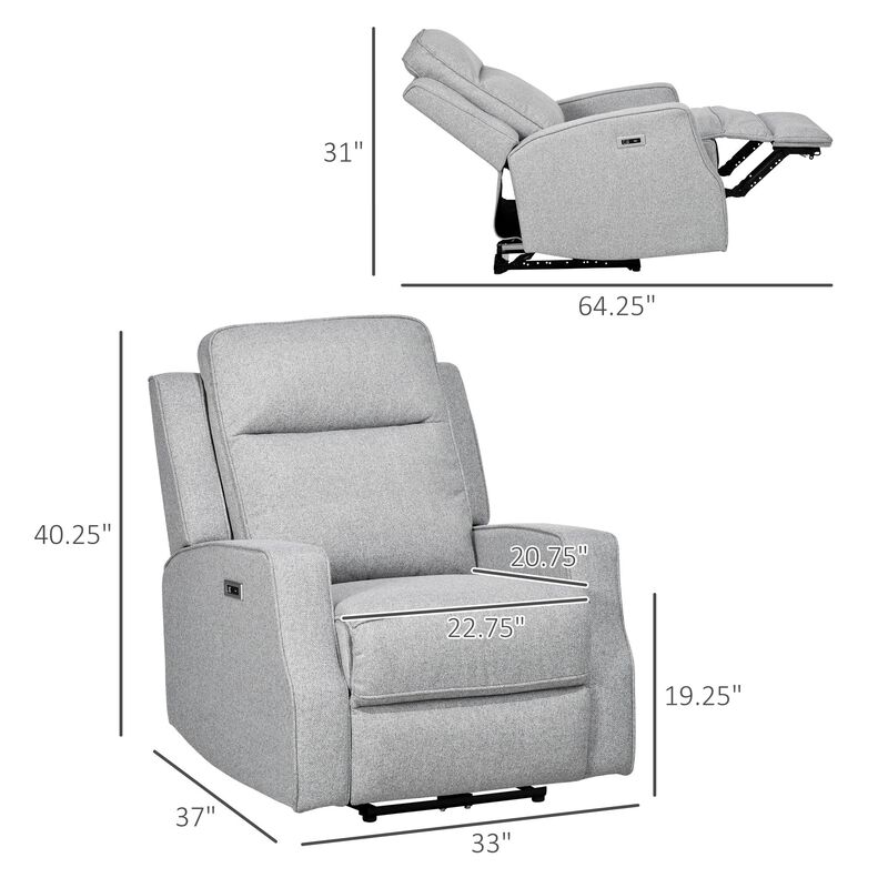 Gray Power Relaxation: Electric Recliner Armchair with USB Charger