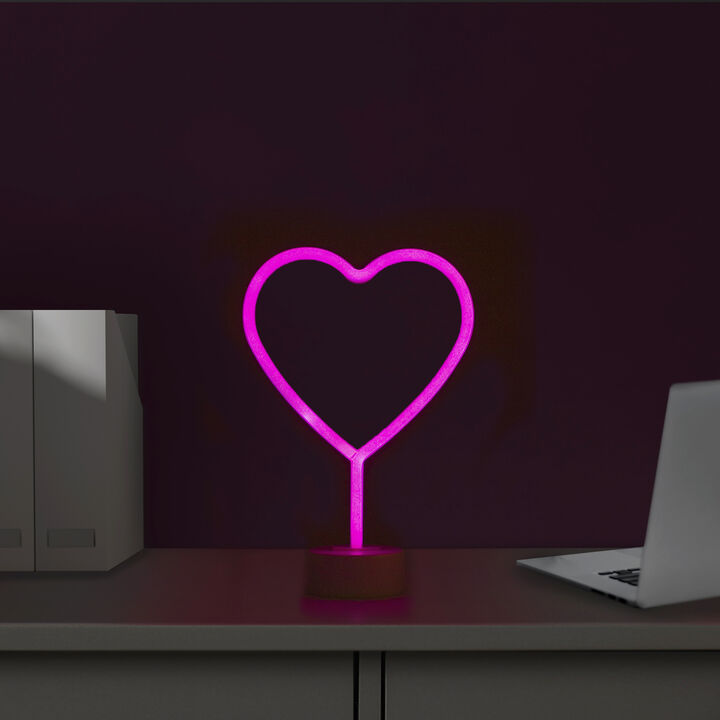 11.5" Pink Heart LED Neon Style Valentine's Day Table Sign