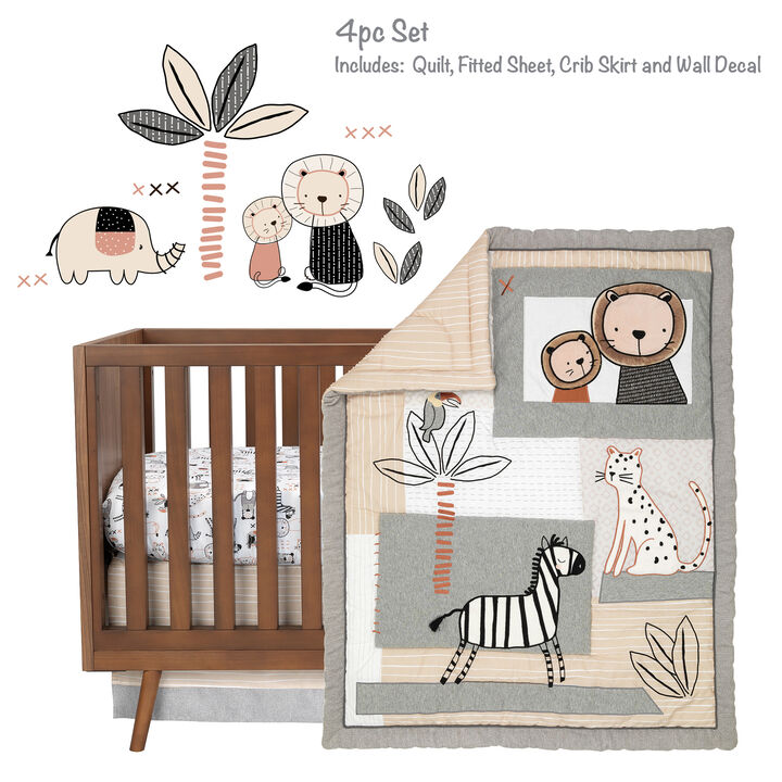 Lambs & Ivy Patchwork Jungle Animals 4-Piece Nursery Baby Crib Bedding Set