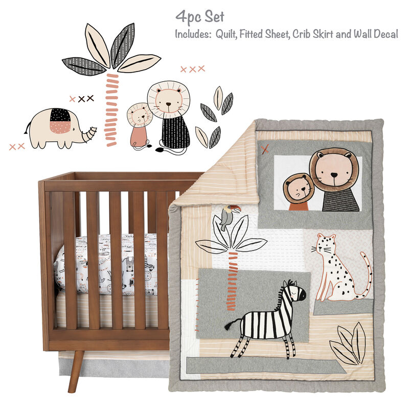 Lambs & Ivy Patchwork Jungle Animals 4-Piece Nursery Baby Crib Bedding Set