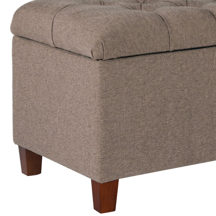 Textured Fabric Upholstered Tufted Wooden Bench With Hinged Storage, Brown - Benzara