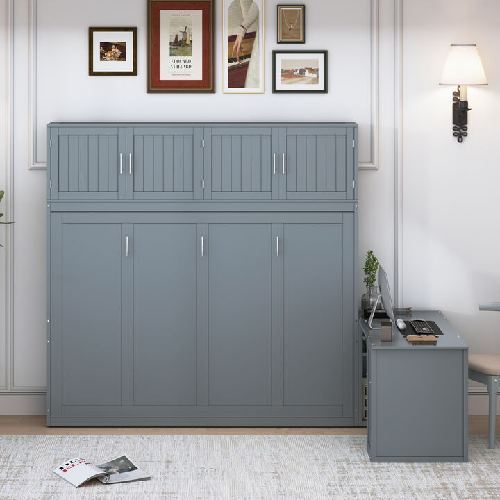 Merax Murphy Bed Cabinet with Desk and Storage Shelves