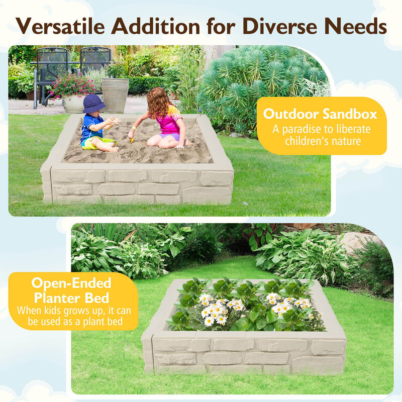 2-In-1 HDPE Kids Sandbox with Cover and Bottom Liner