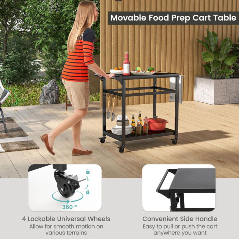 Hivvago Double-Shelf Movable BBQ Cart with 4 Lockable Wheels