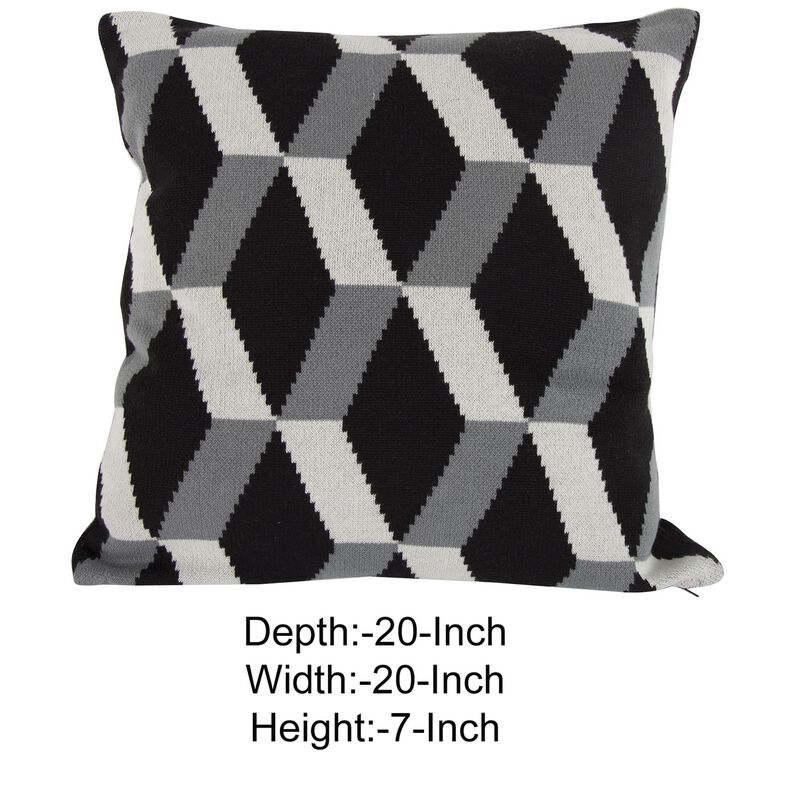 20 x 20 Inch Cashmere Pillow with Zig Zag Pattern, Black and Gray-Benzara