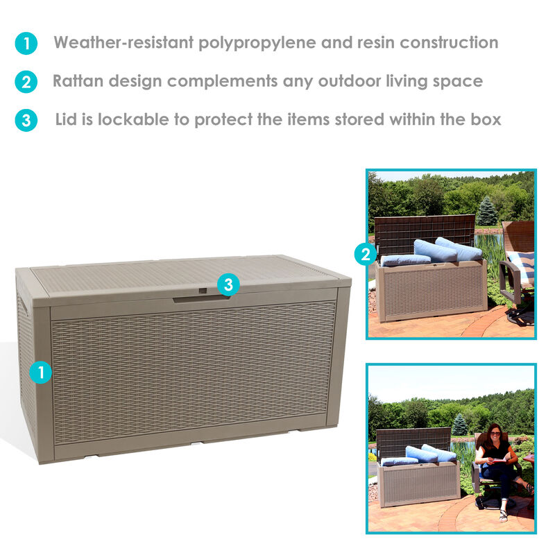 Sunnydaze 100 gal Faux Rattan Patio Storage Box with Handles