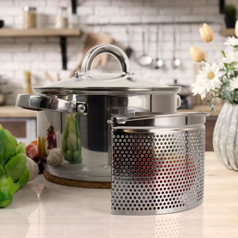 Oster Sangerfield 5 Piece 4 Quart Stainless Steel Dutch Oven with Lid and 3-Section Dividers
