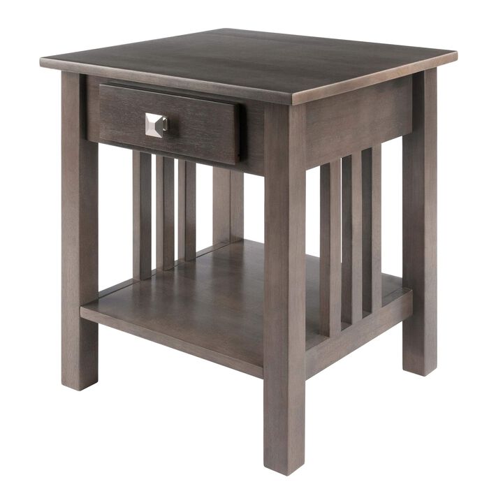 Ergode Wood Stafford End Table - Classic & Contemporary Design, Oyster Gray Finish, Drawer & Shelf, Solid & Composite Wood, 19.9"W x 18.9"D x 22"H