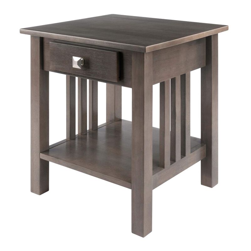 Ergode Wood Stafford End Table - Classic & Contemporary Design, Oyster Gray Finish, Drawer & Shelf, Solid & Composite Wood, 19.9"W x 18.9"D x 22"H