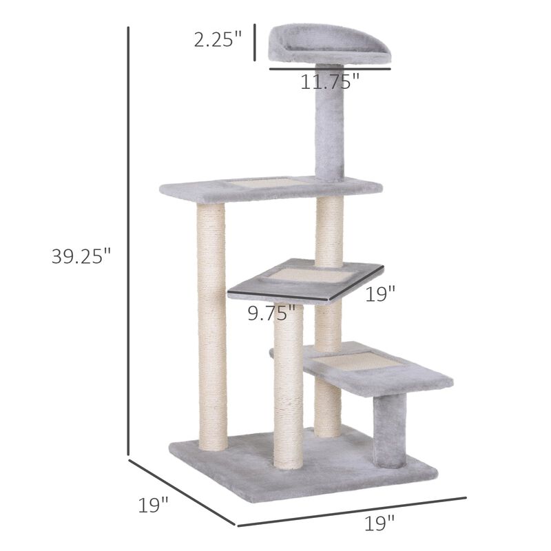 Gray Feline Playground: 40" 5-Level Revolving Cat Tree