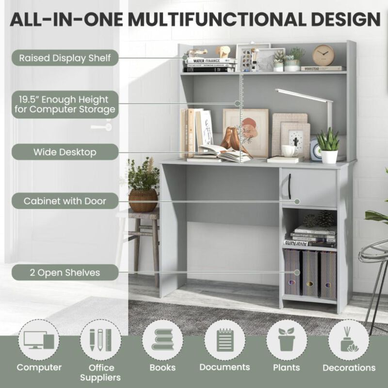 Hivvago Home Office Desk with Raised Display Shelf and 2 Open Shelves