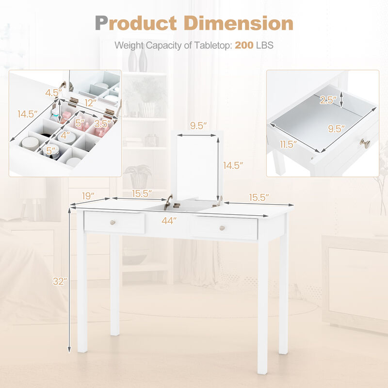 Vanity Desk Makeup Dressing Table with Flip Top Mirror and Drawers