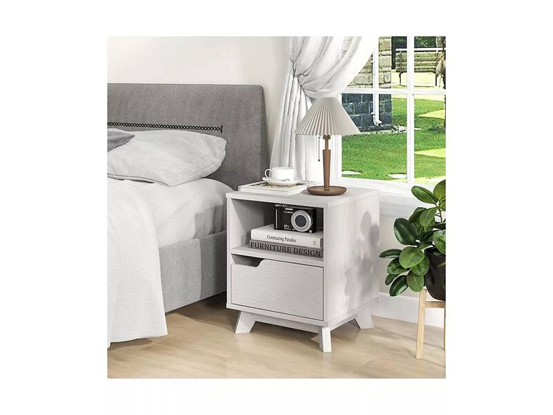 Costway 2 PCS Nightstand Set of 2 Sofa Side End Table with Storage Shelf & Drawer Space-Saving.