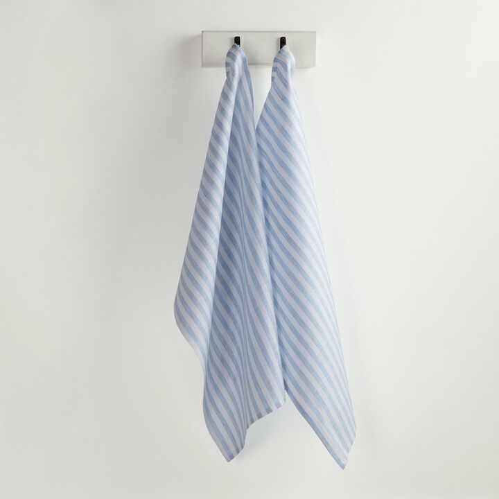 Solino Home 100% Pure Linen Kitchen Towels Set of 2 - 17 x 26 Inch | Amalfi Stripe