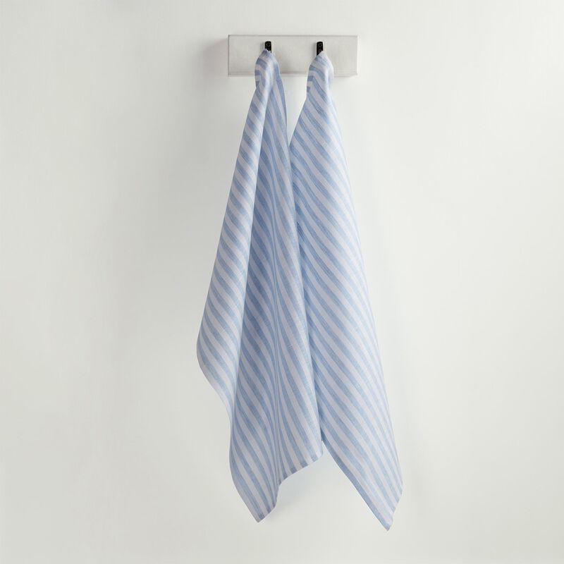 Solino Home 100% Pure Linen Kitchen Towels Set of 2 - 17 x 26 Inch | Amalfi Stripe