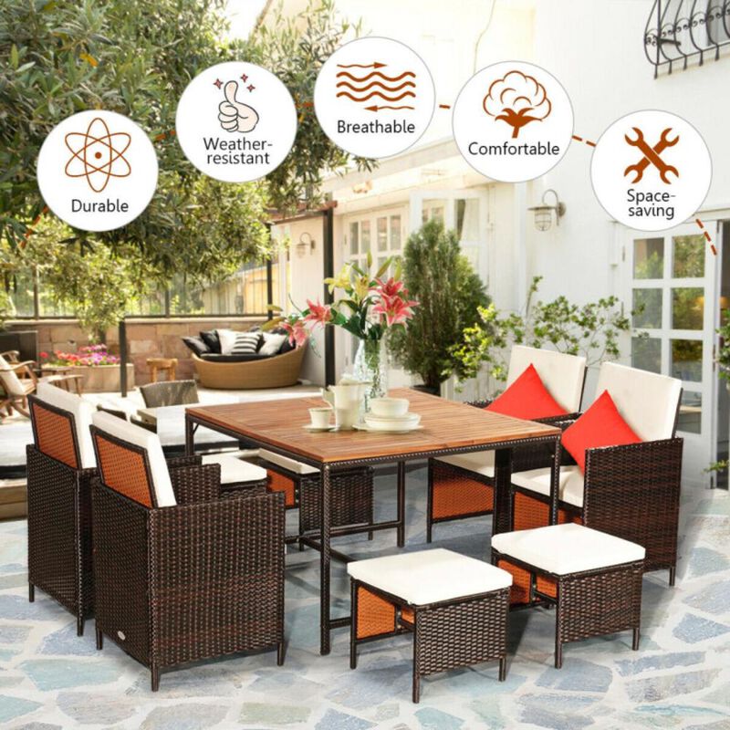 Hivvago 9 Pieces Patio Rattan Dining Cushioned Chairs Set