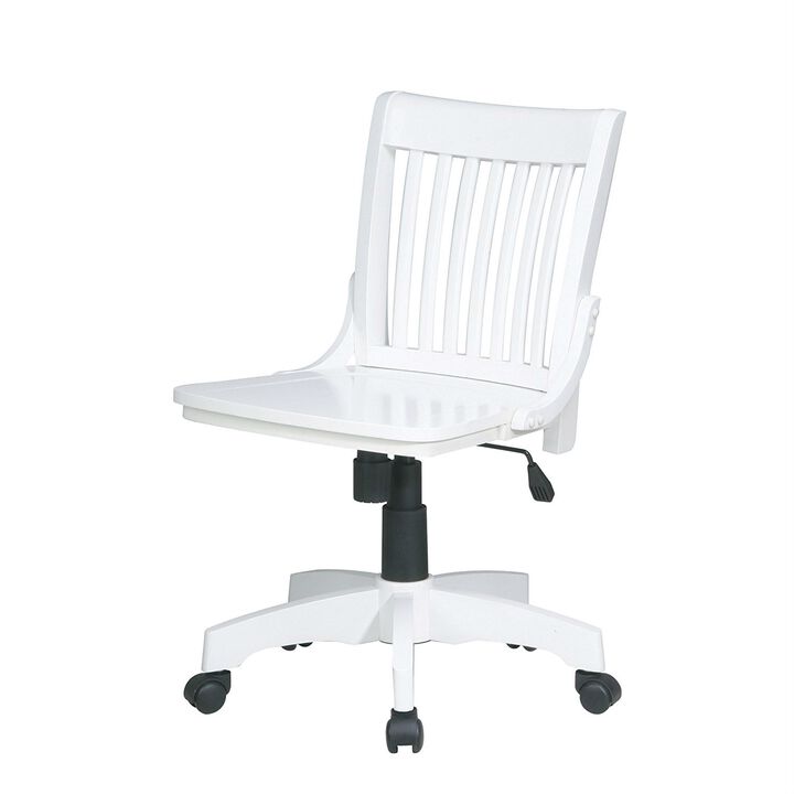 Hivvago White Armless Bankers Chair with Wood Seat