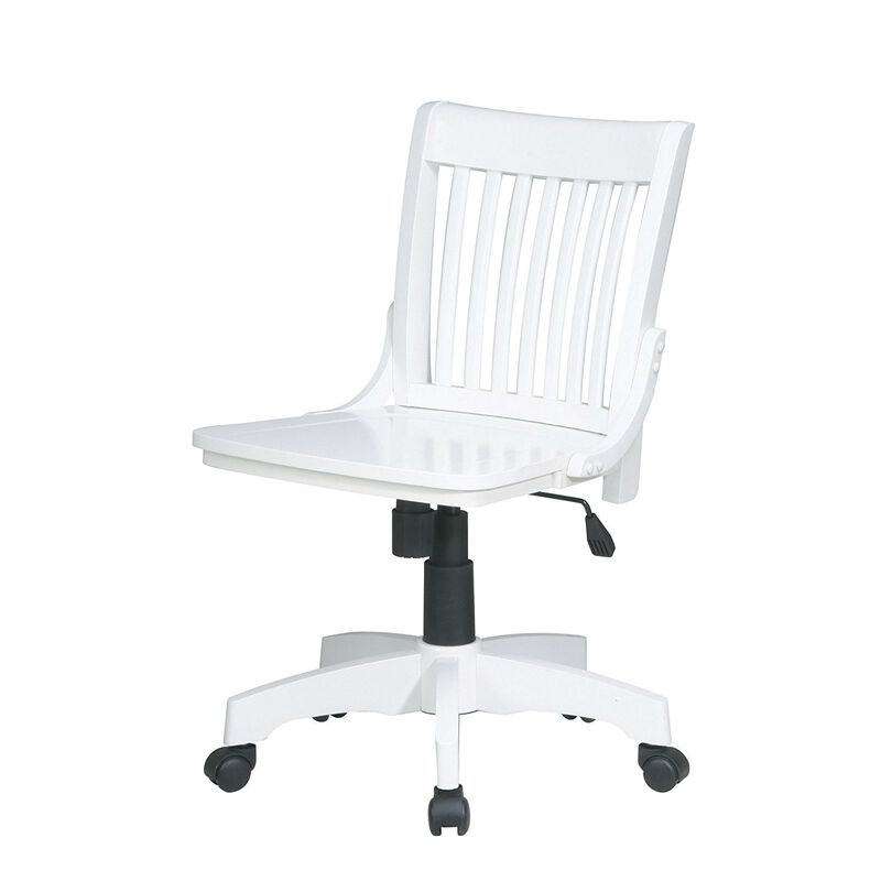 Hivvago White Armless Bankers Chair with Wood Seat