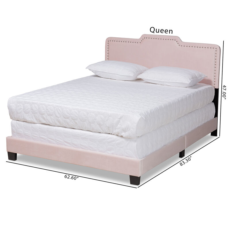 Baxton Studio Benjen Glam Light Pink Velvet Fabric Upholstered Queen Size Panel Bed
