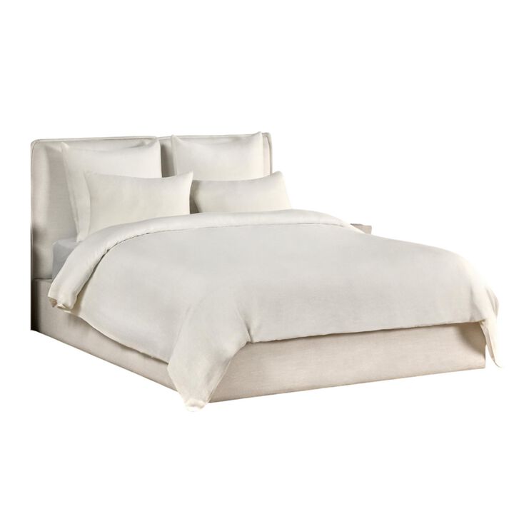 Paula 3 Piece Queen Duvet Set, Ivory Extra Soft Stone Washed Hemp  - Benzara