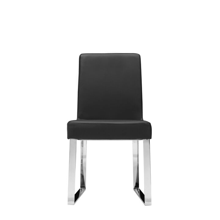 Ien 25 Inch Dining Chair Set of 2, Armless, Black Faux Leather, Chrome - Benzara