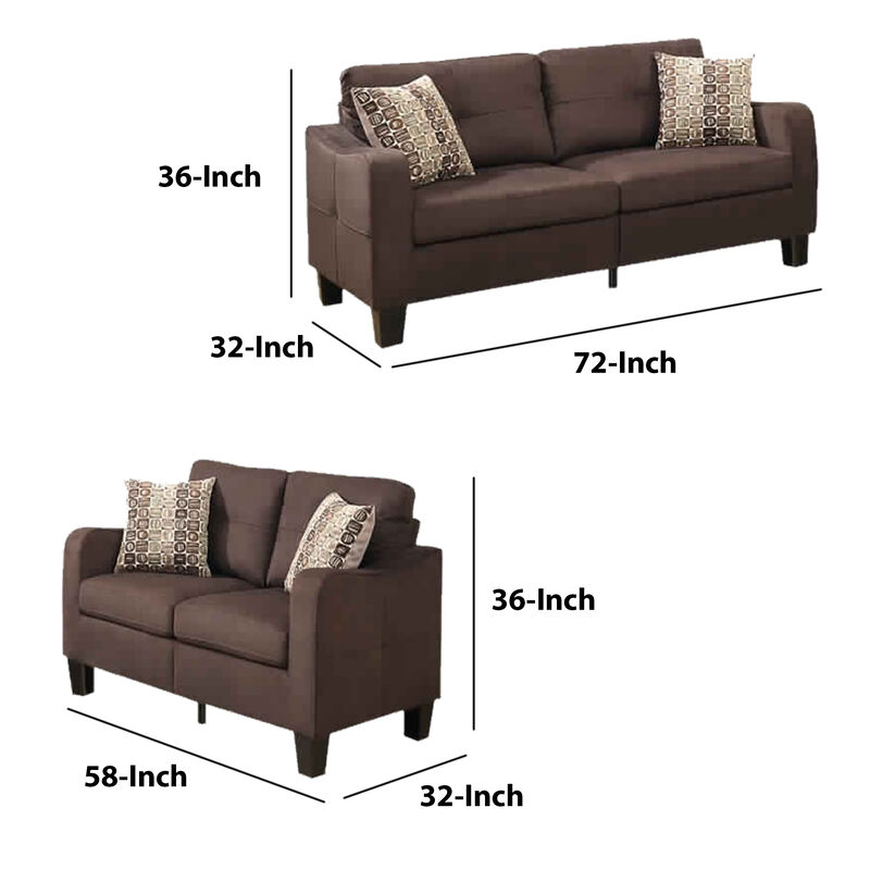 Polyfiber 2 Pieces Sofa Set With Accent Pillows Brown - Benzara