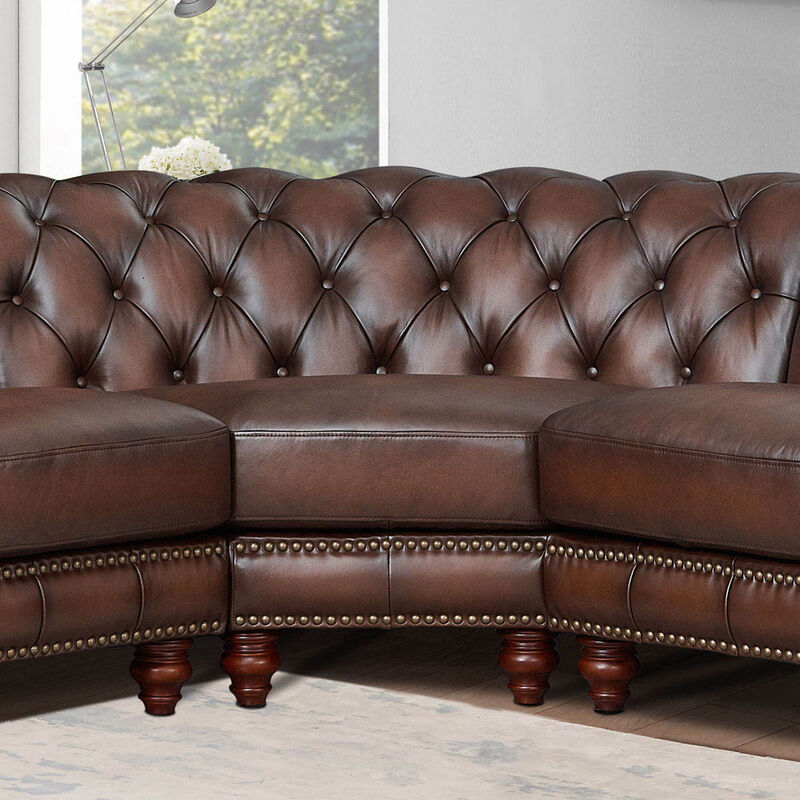 Alton Bay Top Grain Leather Symmetrical Chesterfield Sectional