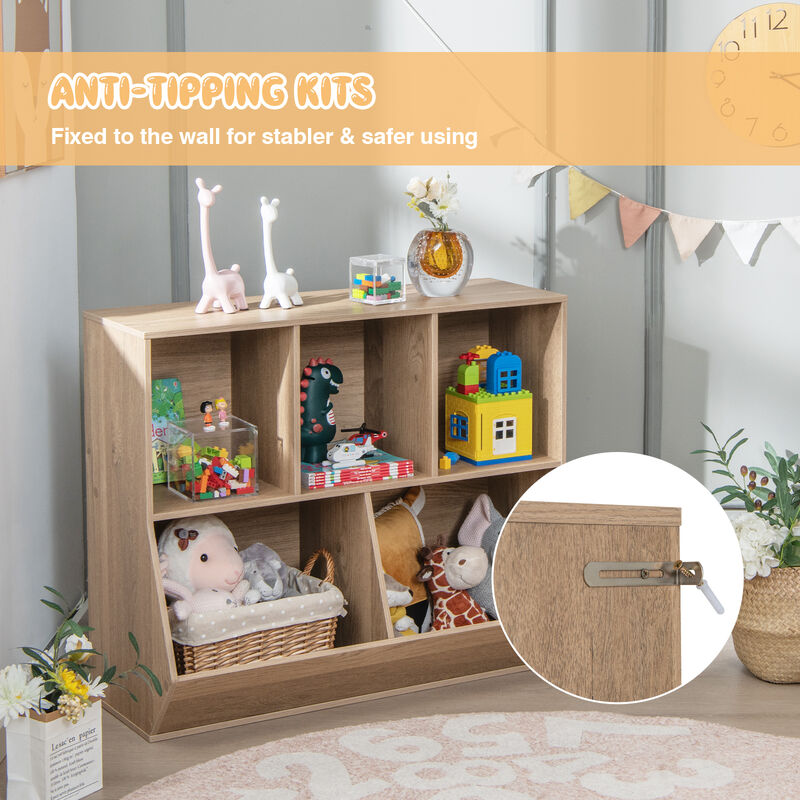5-Cube Wooden Toy Storage Organizer for Kids with Anti-Tipping Safety Kits
