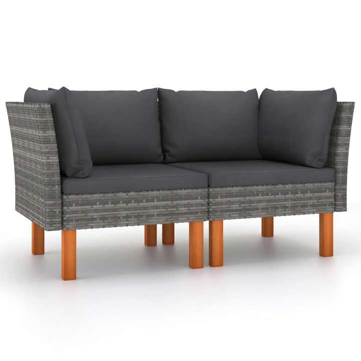 Casey 2pc Modular Outdoor Corner Loveseat, Gray Rattan Fabric Cushions - Benzara
