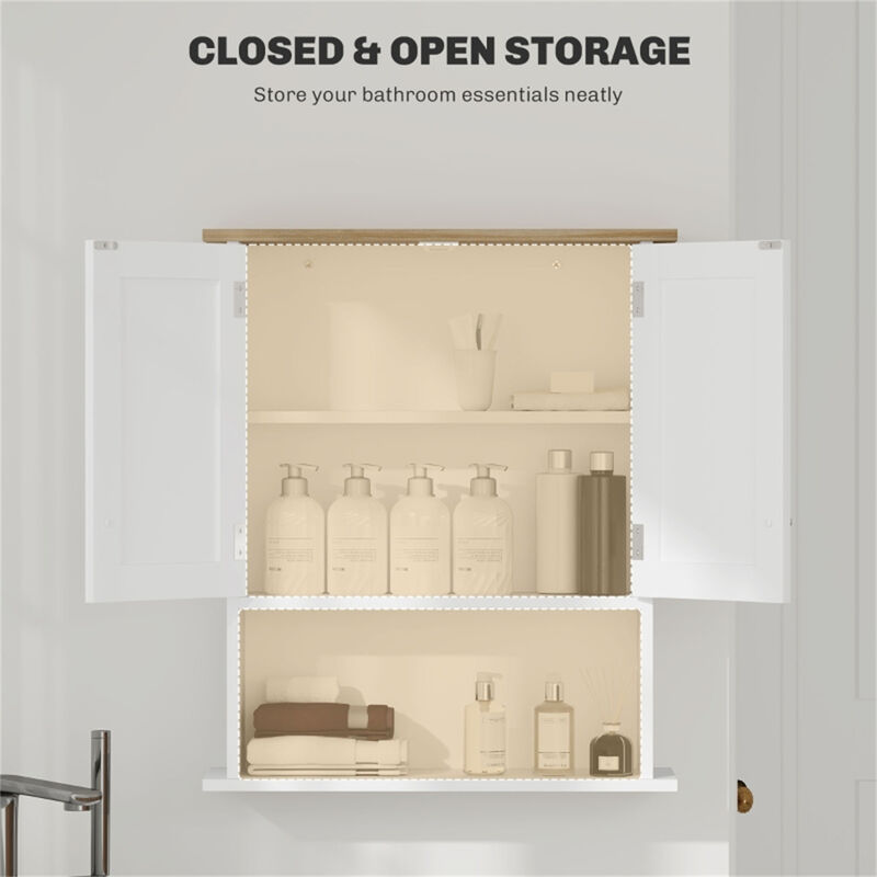Wall Mounted Storage Cabinet with Doors, Bathroom & Kitchen Organizer