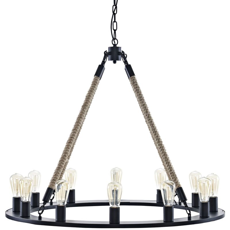 Modway Encircle Rope and Steel Metal 12-Light Pendant Round Chandelier in Brown