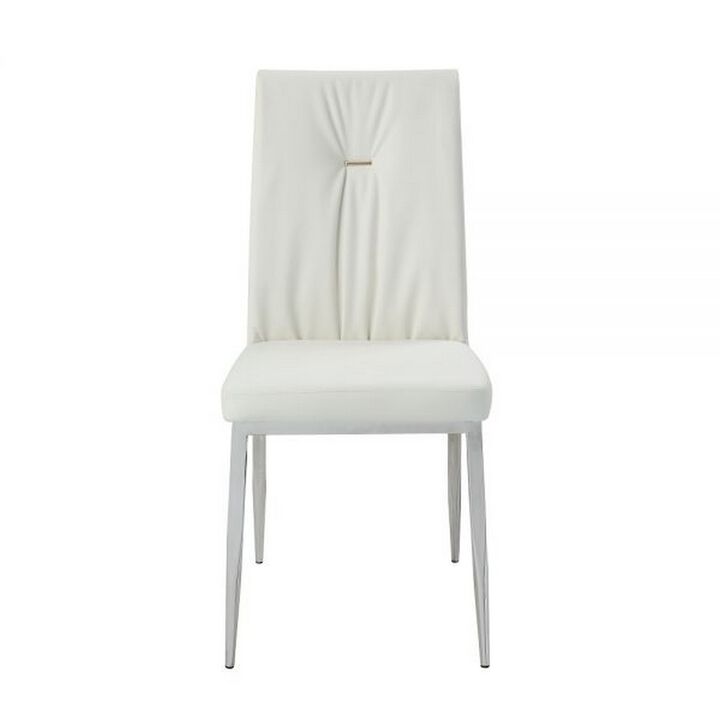 Kami 22 Inch Dining Chair, Set of 2, Tufted Backrest, Beige and Chrome - Benzara