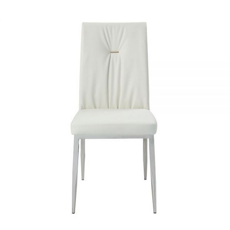 Kami 22 Inch Dining Chair, Set of 2, Tufted Backrest, Beige and Chrome - Benzara
