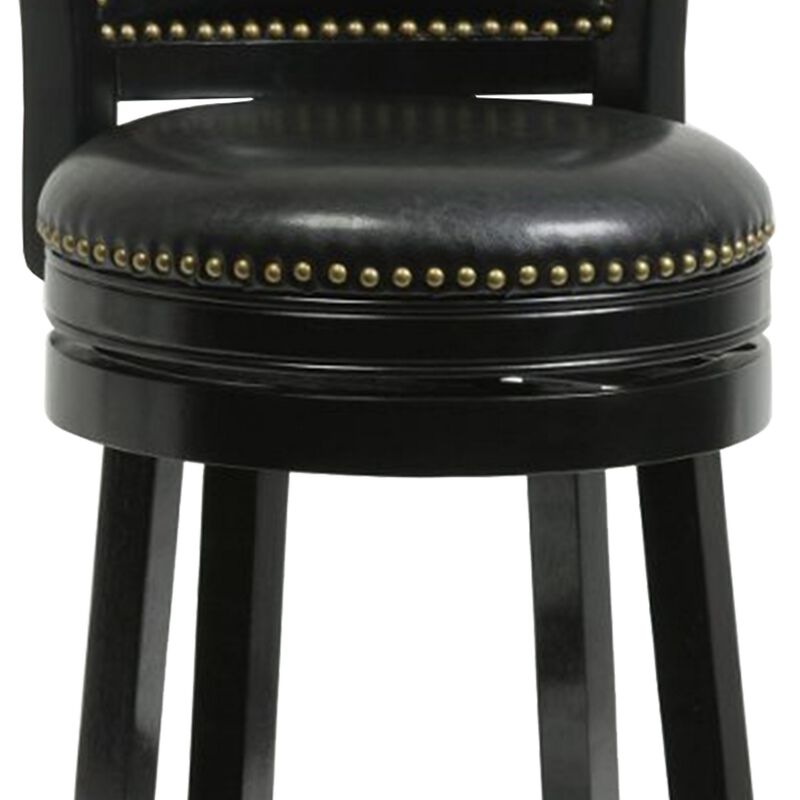 Nailhead Trim Round Leatherette Counter Stool with Flared Legs, Black-Benzara