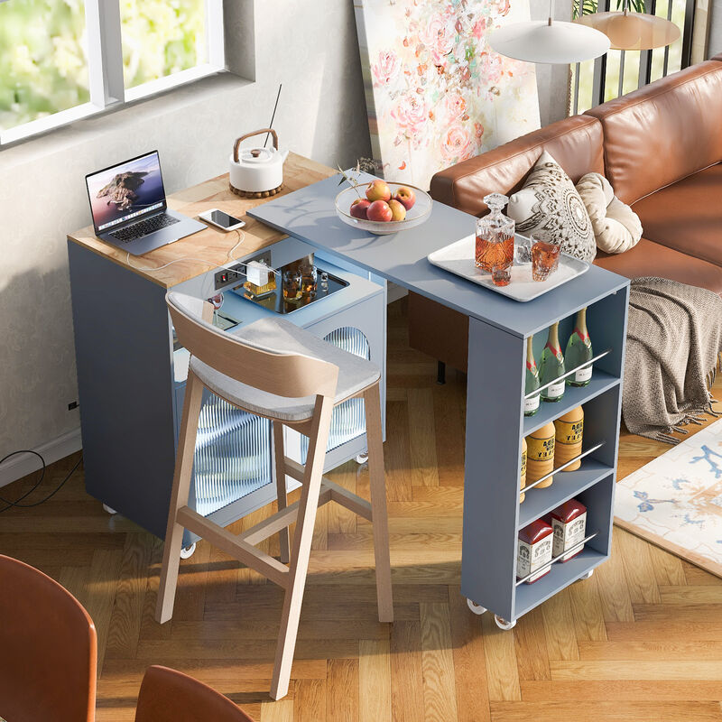 Merax European Rolling Kitchen Island With Extended Table