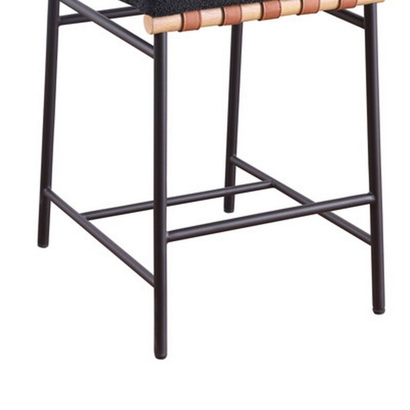 Kive 24 Inch Counter Height Stool Chair, Black Boucle Channel Tufted Seat, Steel - Benzara
