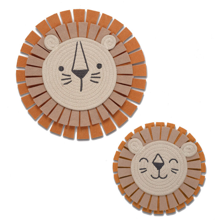 Lambs & Ivy Jungle Adventure 2-Piece Yarn/Felt Lion Wall Decor - 9 & 12.5 Inch