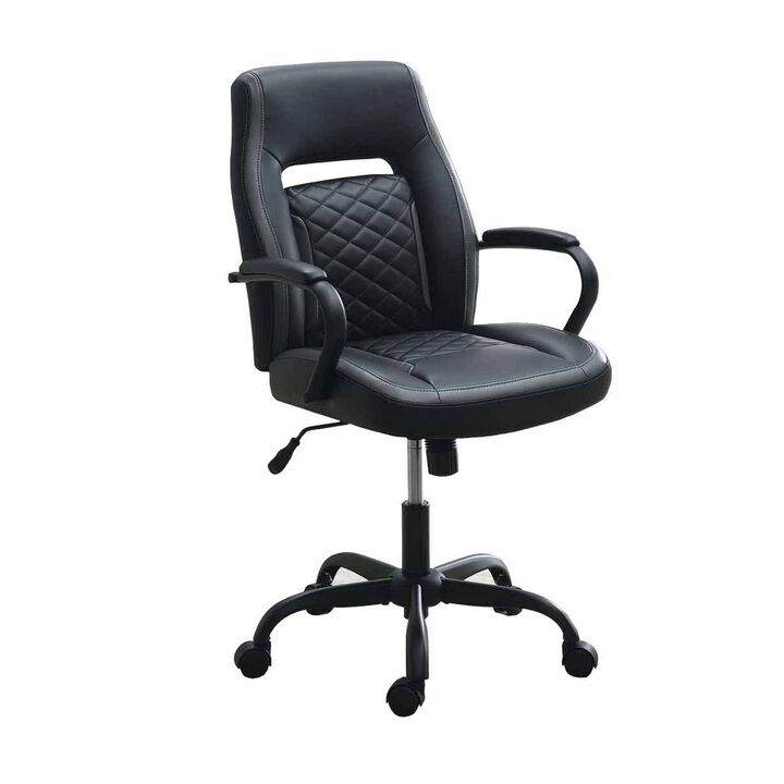Ida 26 Inch Ergonomic Office Chair, Faux Leather Swivel Seat, Black, Gray-Benzara