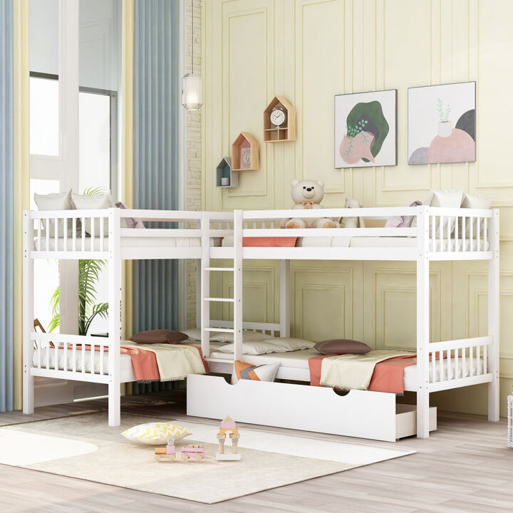 Twin L-Shaped Bunk Bed With Drawers