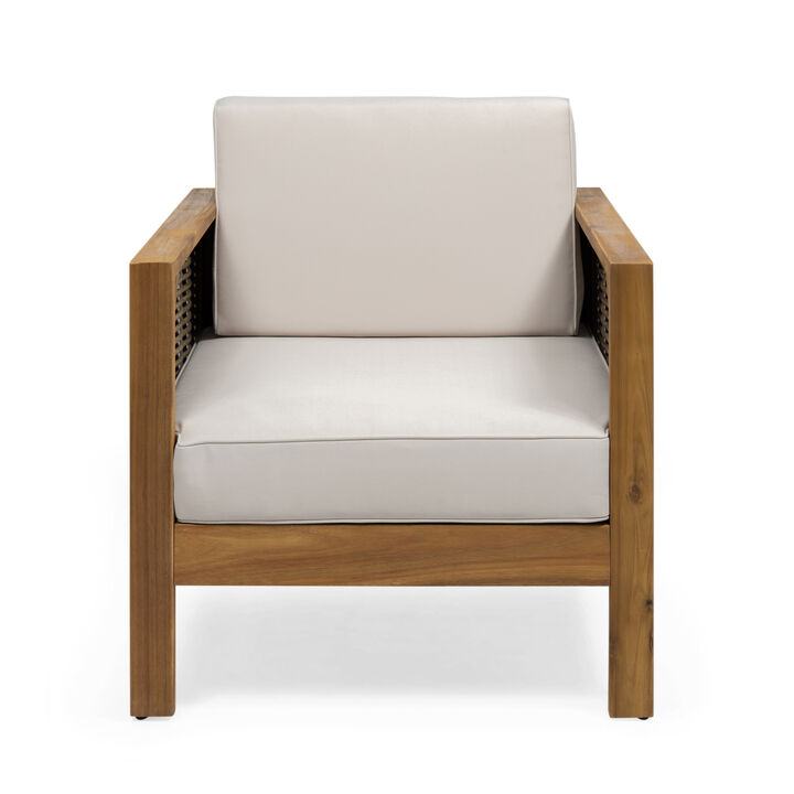 Merax Outdoor Acacia Wood Club Chair with Wicker Accents