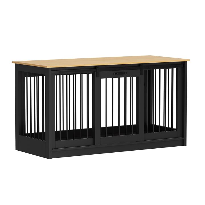 Large Wooden Dog House with Sliding door, Indoor Pet Dog Crate Cage for Large Medium Small Dogs, Black