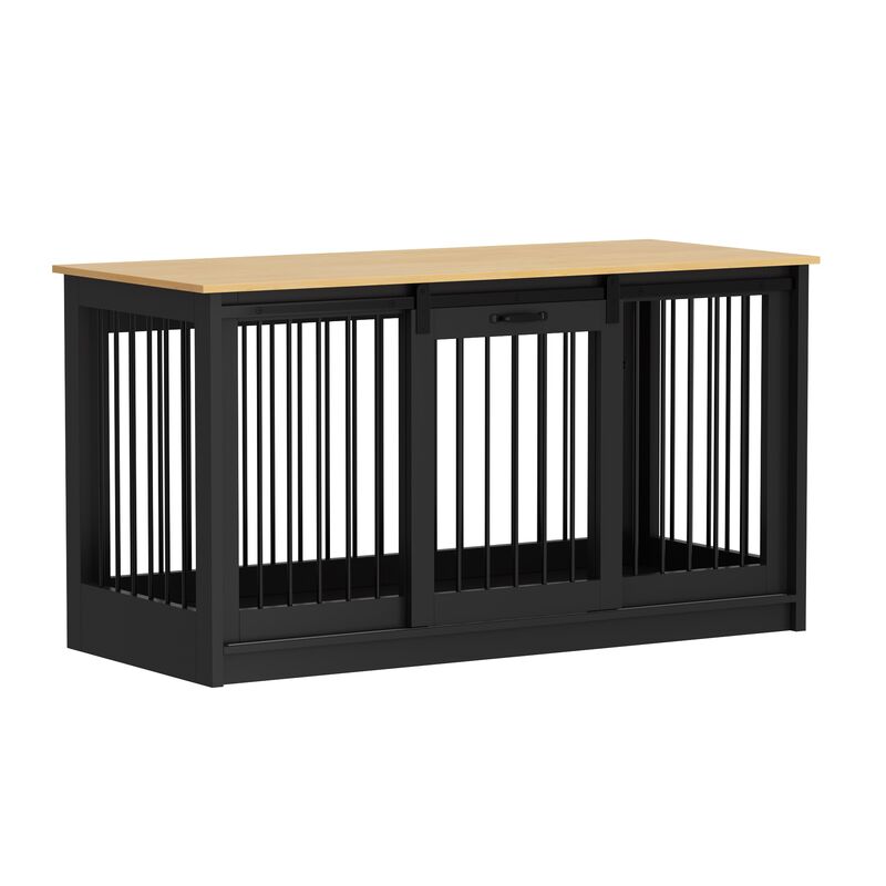 Large Wooden Dog House with Sliding door, Indoor Pet Dog Crate Cage for Large Medium Small Dogs, Black