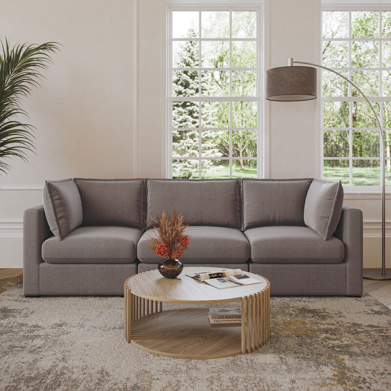 Bennett 3 Piece Flange Seam Modular Sofa  - Latte Brown Performance Fabric